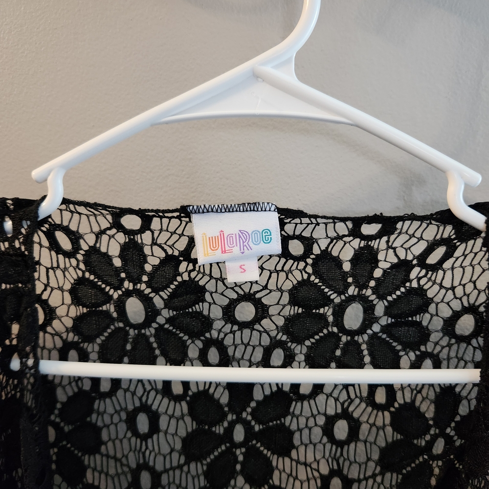 Witchy Goth Black Lace Kimono Fringe Whimsigoth Stevie Nicks Flapper Lularoe - Picture 2 of 6